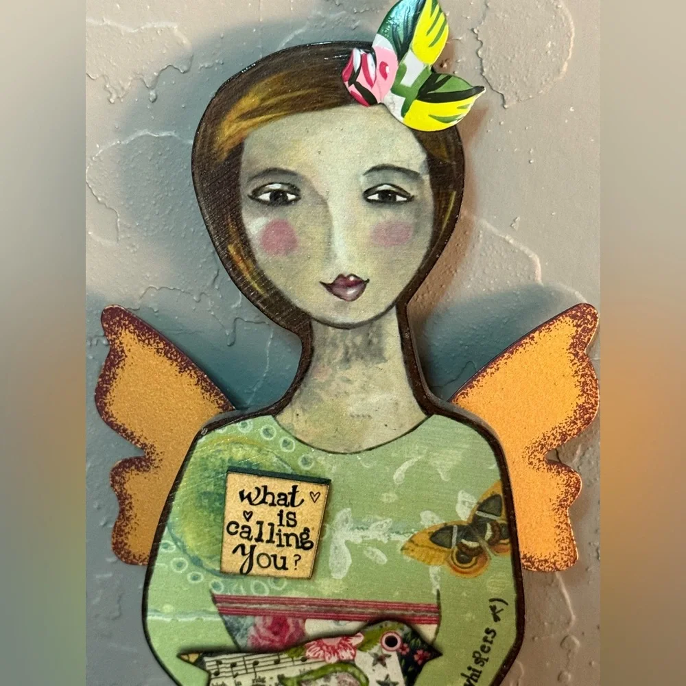 Demdaco Mixed Media Angel with Gold and Green Accents - Picture 2 of 6